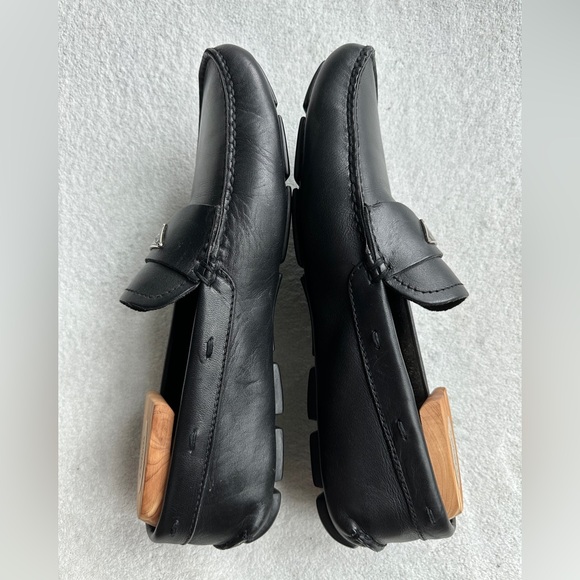 Men’s Prada Triangle Logo Slip On Loafers black leather Sz 10 US 11 - Italy made - Picture 8 of 12